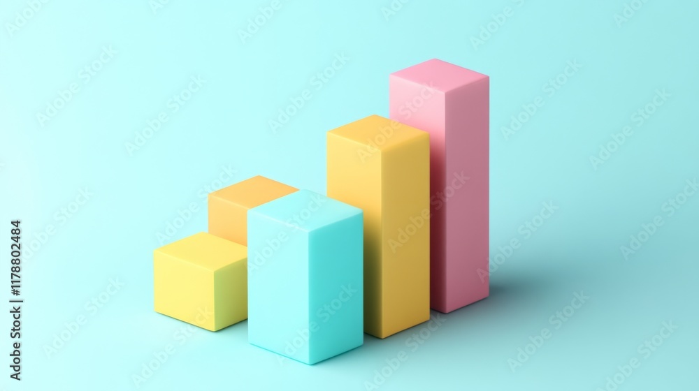 Minimal D bar graph in pastel colors, with shadows cast across a white background, creating a soft and elegant visual Minimal D bar graph in pastel colors, with shadows cast across a white background, creating a soft and elegant visual