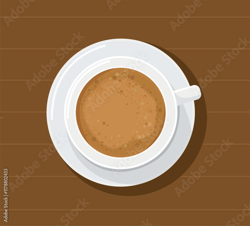 Top view Hot coffee in white cup. vector illustration