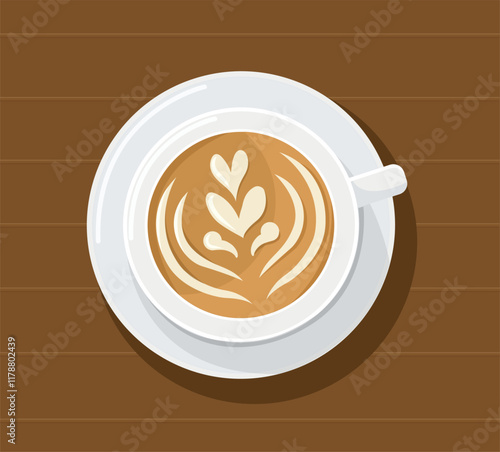 Top view Hot coffee in white cup. vector illustration