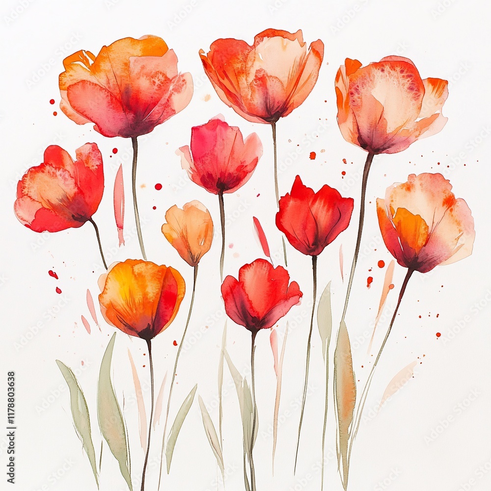 Obraz premium Vibrant Watercolor Tulips in Red and Orange
