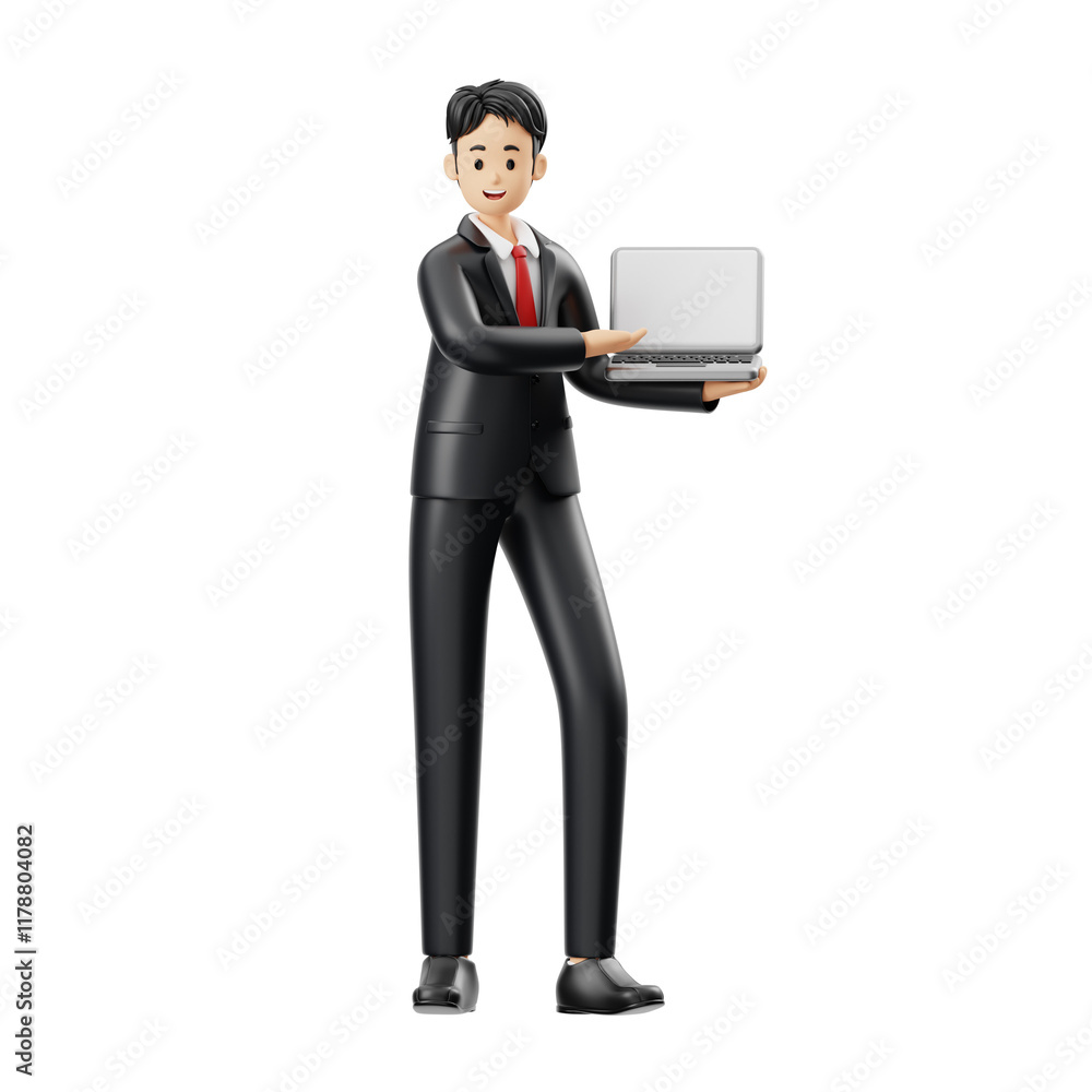 3D Character Man Presentation Showing His Laptop 3D Character Man Presentation Showing His Laptop