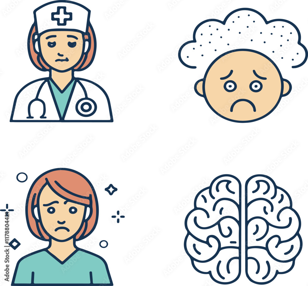 Psychology icon set. Collection of doctor, depression, mind, anxiety and more. Vector illustration. Editable Stroke. Psychology icon set. Collection of doctor, depression, mind, anxiety and more. Vector illustration. Editable Stroke.