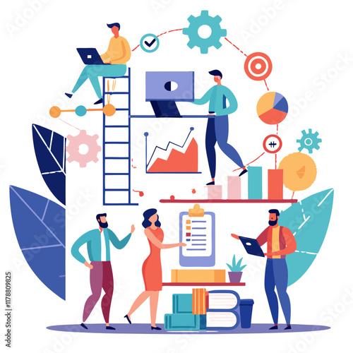 A team collaborates in a modern workspace to break down a complex project plan into manageable tasks using various tools and technology to enhance productivity and efficiency