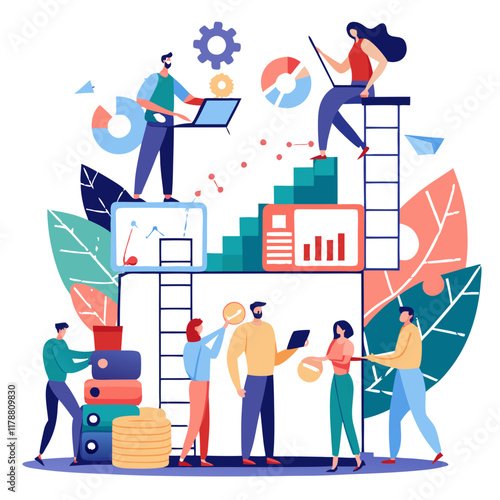 Team members work together to break down a project plan into specific tasks. They utilize laptops, charts, and various tools to enhance productivity and organization