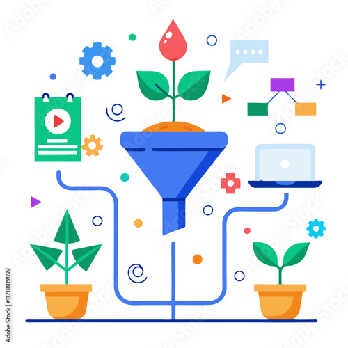 Visual representation highlights the process of lead nurturing within a digital pipeline