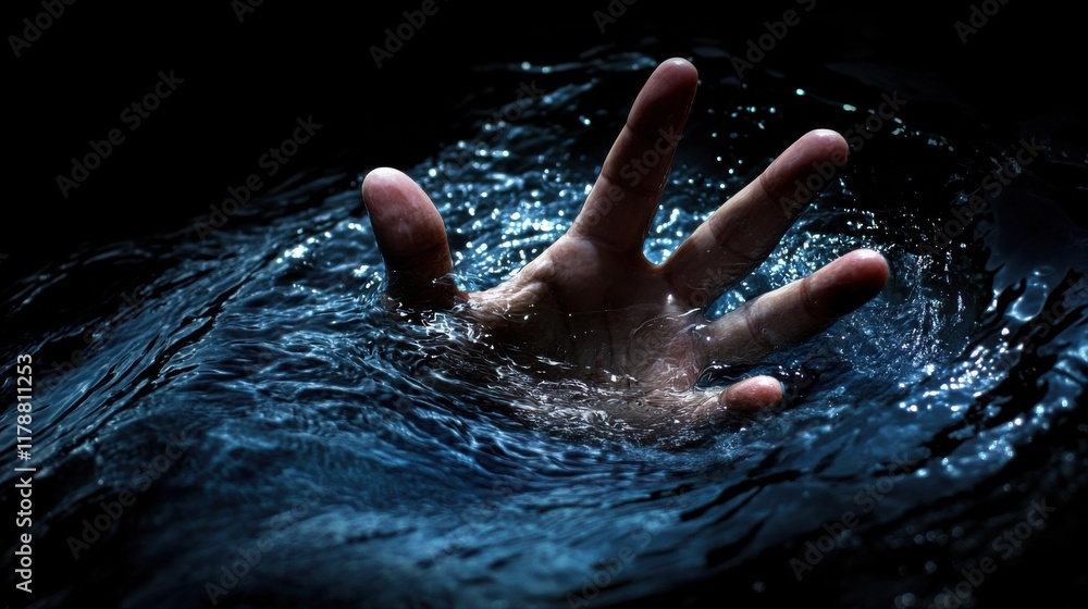 Fototapeta premium A hand is in the water, and the water is dark blue