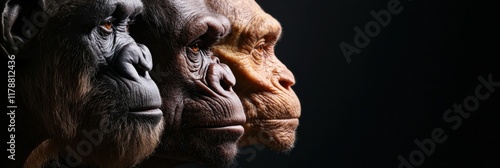 Three gorillas with different skin tones stand side by side photo