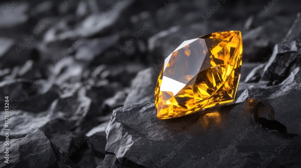 A large yellow diamond is sitting on a rock A large yellow diamond is sitting on a rock