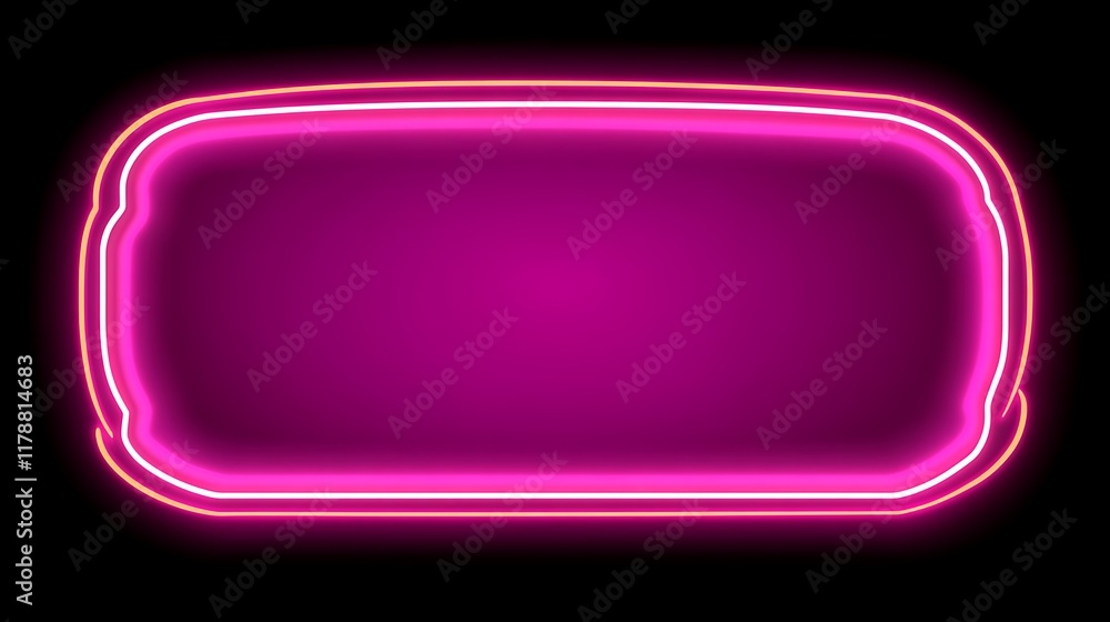 Pink Neon Frame Glowing Brightly In Darkness