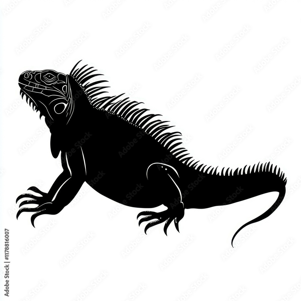 Fototapeta premium Majestic Iguana Silhouette: A Black and White Vector Illustration