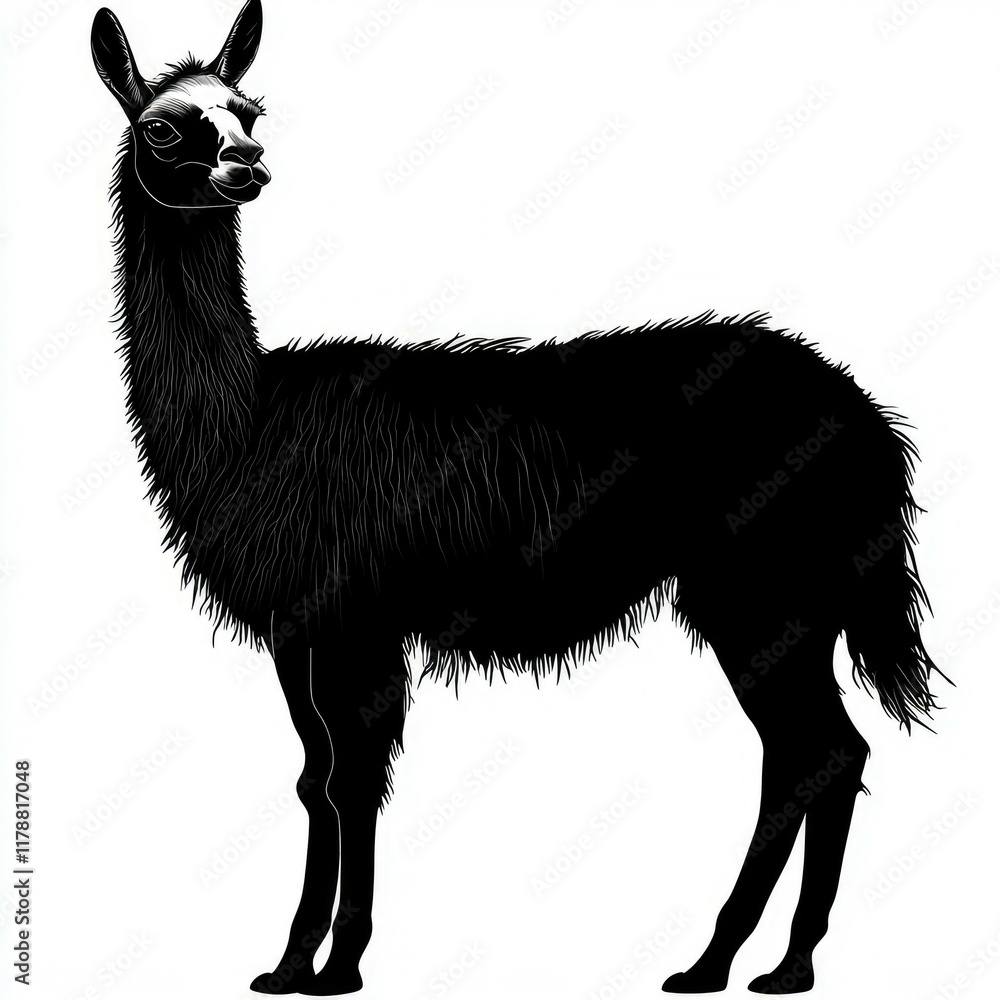 Fototapeta premium Majestic Llama Silhouette: Elegant Black and White Animal Vector Graphic