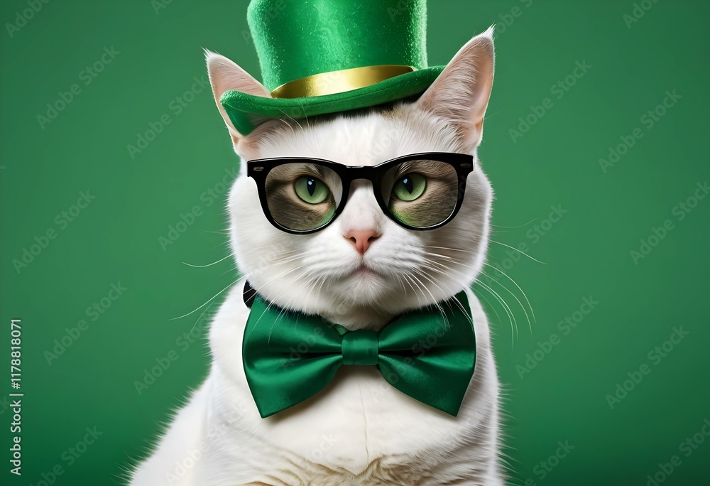 St Patrick's Day Cat, green background for banner, poster, card St Patrick's Day Cat, green background for banner, poster, card