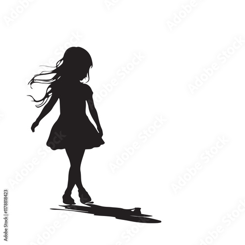 Silhouette of a Girl in a Dress Walking Gracefully - Vector Illustration