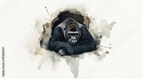 Pen-and-Ink Gorilla Illustration: A Contemplative Portrait AI Generated photo