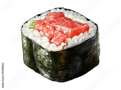 Close-Up of Tekka Maki Roll with Seaweed and Sushi Rice