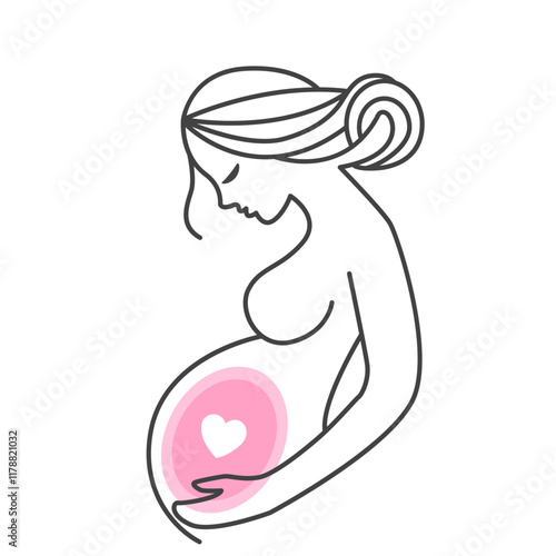Pregnant woman in linear style isolated on white background. Vector illustration