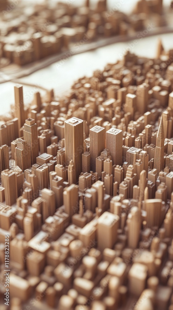 Obraz premium Intricate Wooden Cityscape Model Capturing Modern Urban Architecture