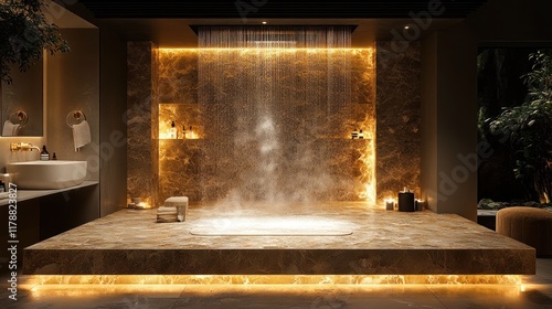 Wallpaper Mural A luxurious bathroom featuring a waterfall shower and ambient lighting for relaxation. Torontodigital.ca