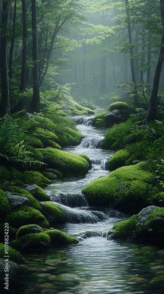 Fototapeta premium Forest cabin with moss and stream high resolution hd picture