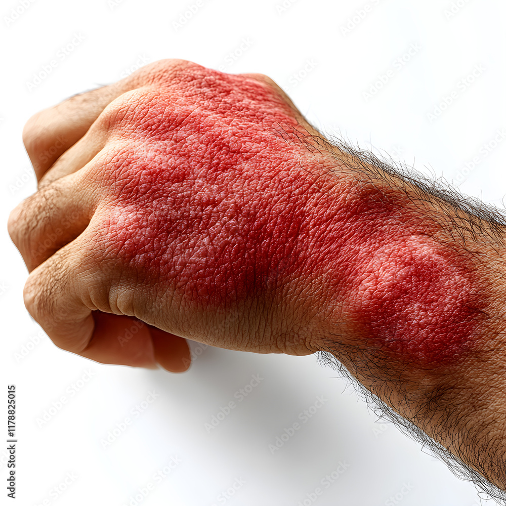 Naklejka premium a man ' s hand with a red rash on it