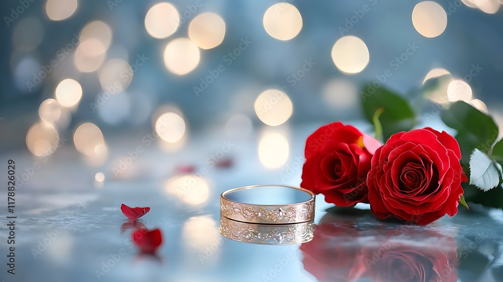 Captivating close up of vibrant red roses resting on a mirrored surface their reflections creating a mesmerizing and intimate atmosphere The glowing Captivating close up of vibrant red roses resting on a mirrored surface their reflections creating a mesmerizing and intimate atmosphere The glowing
