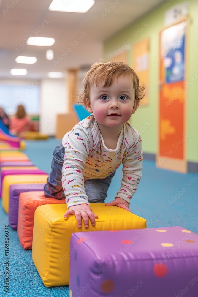 A toddler leans on a caregiver as they take their first few steps in a safe play area A toddler leans on a caregiver as they take their first few steps in a safe play area