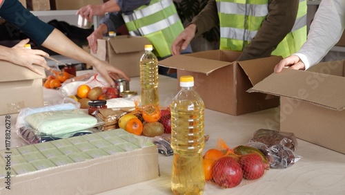Ramadan Volunteer Program. A volunteer team packing donation food. Humanitarian aid