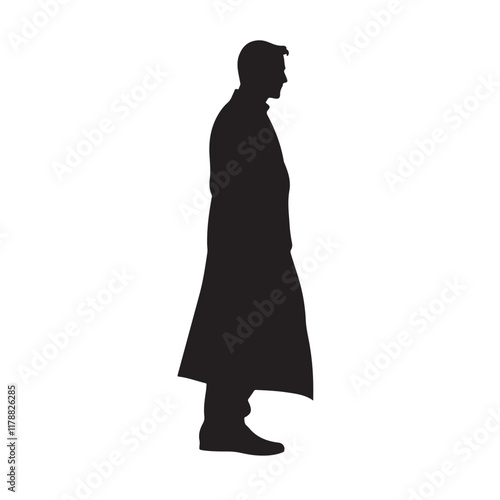 Side View Silhouette of a Man Standing in a Cloak - Vector Illustration