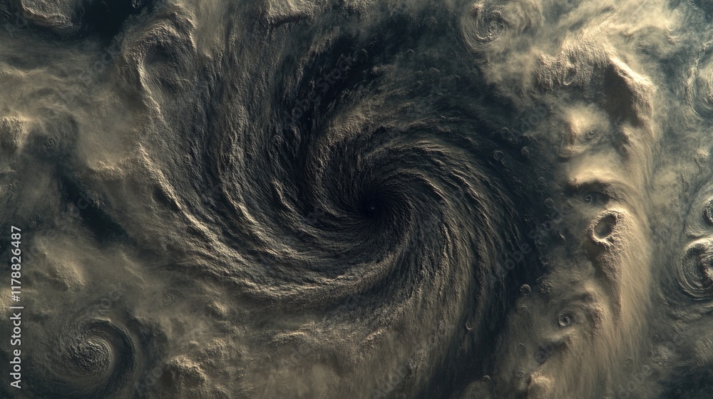 Obraz premium Dramatic Aerial View of a Powerful Swirling Storm System Captured from Space