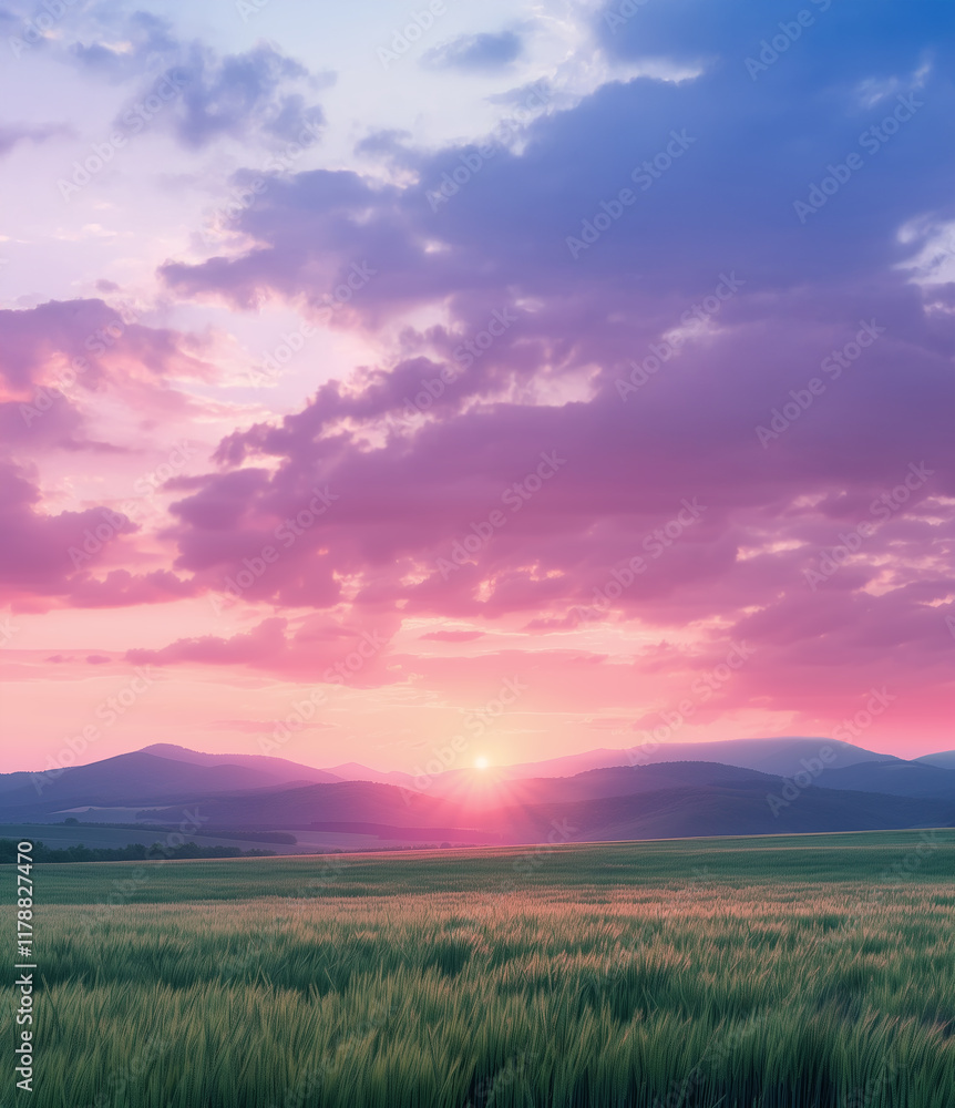 The sky and grassland dyed in fantastic colors The sky and grassland dyed in fantastic colors