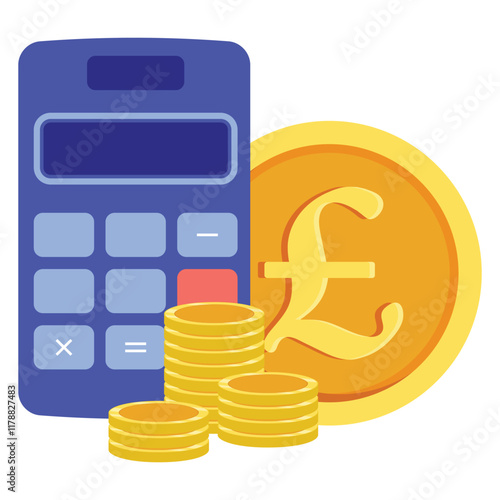 Isolated calculator with stack of gold coins
