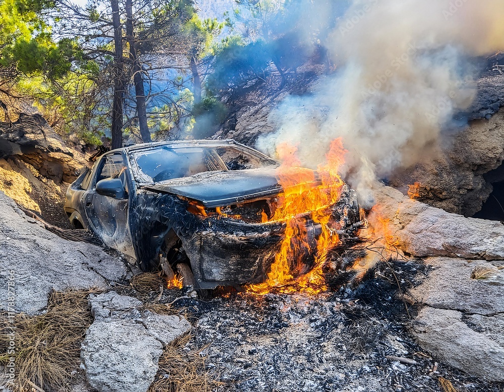 Wreckage in the Wilderness: A Forest Accident Scene Wreckage in the Wilderness: A Forest Accident Scene
