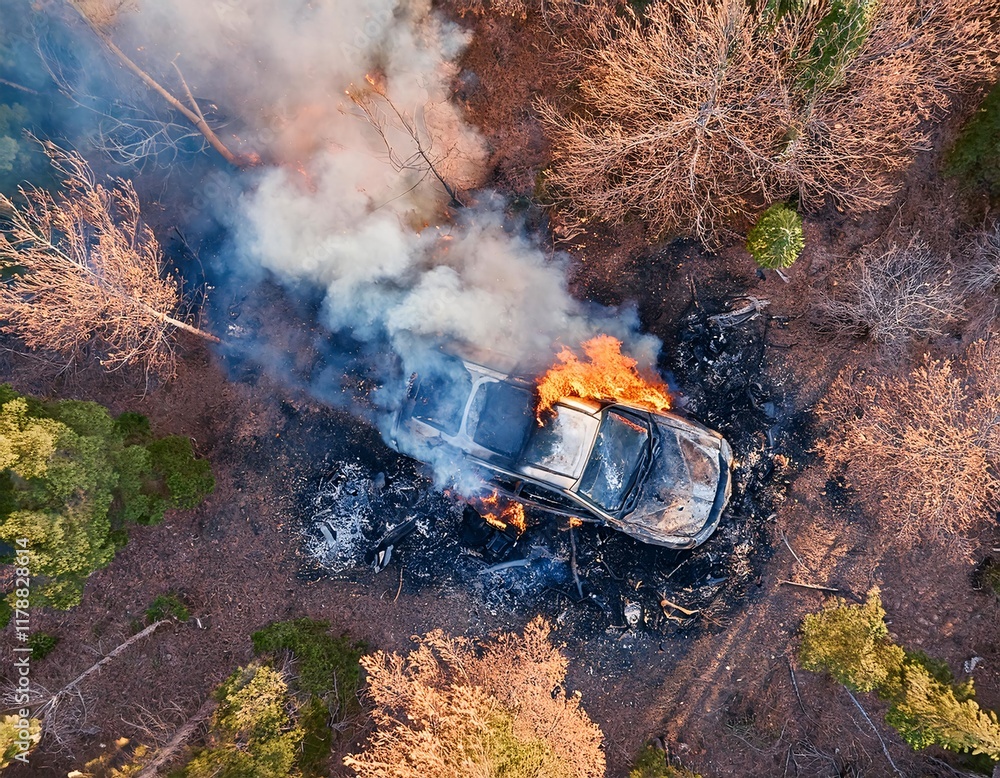 Fototapeta premium Nature Interrupted: Car Accident in the Heart of the Forest