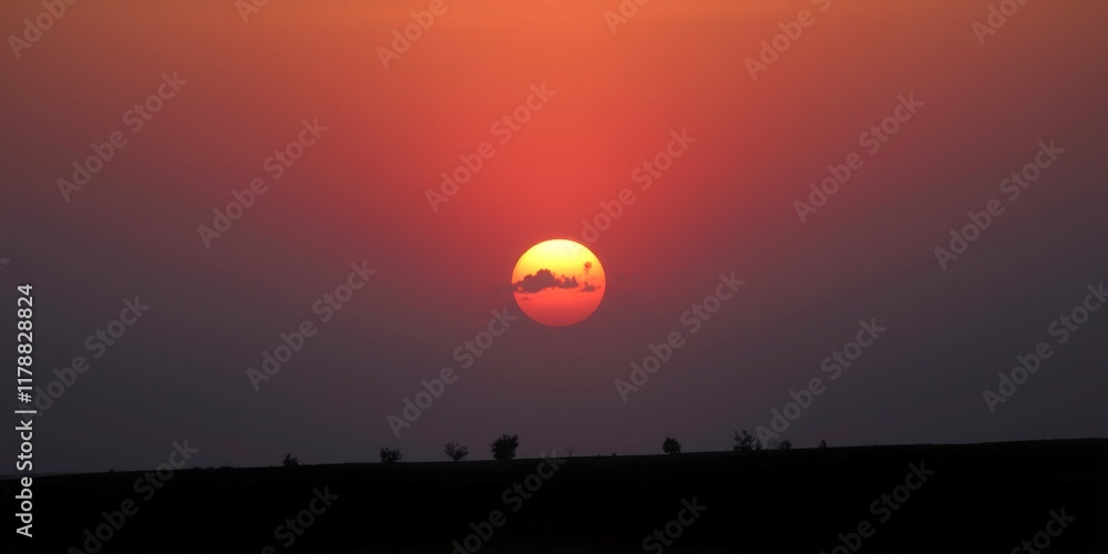 Photograph depicting a dreamy sunset scene with bright lens flare, light streaks, and vibrant colors, a smiling cloud interacts with small scattered trees, sharp focus Photograph depicting a dreamy sunset scene with bright lens flare, light streaks, and vibrant colors, a smiling cloud interacts with small scattered trees, sharp focus