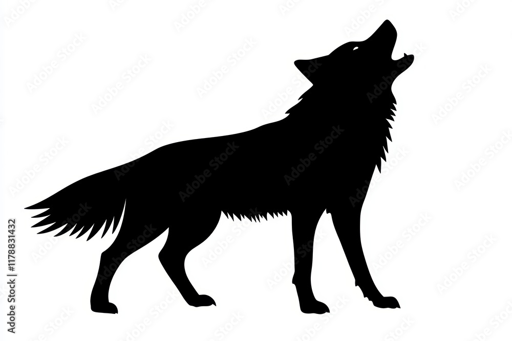 Black silhouette of a wolf howling, symbolizing wilderness and freedom, set against a stark white background. Black silhouette of a wolf howling, symbolizing wilderness and freedom, set against a stark white background.