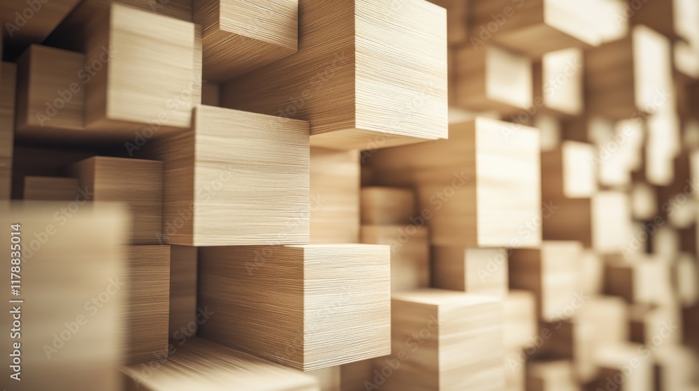Abstract background of stacked light brown wooden cubes of varying sizes. Abstract background of stacked light brown wooden cubes of varying sizes.