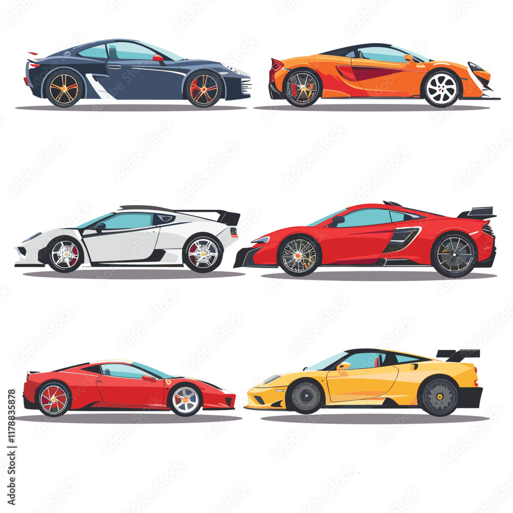 set of Different sport cars isolated on white background. Vector illustrations of Racing car set set of Different sport cars isolated on white background. Vector illustrations of Racing car set