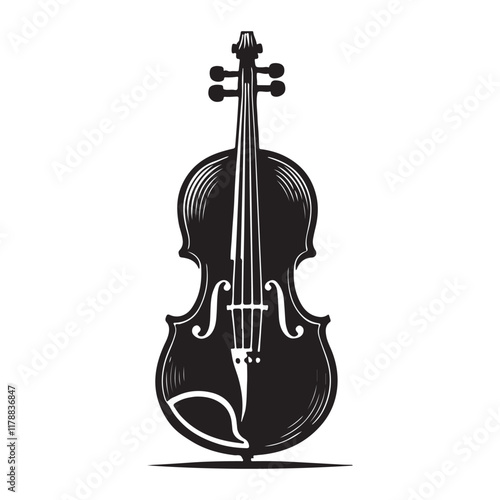 Cello Silhouette Vector Illustration, Solid White Background.