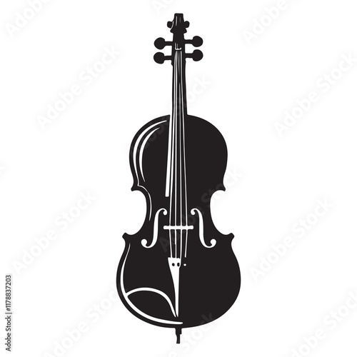 Cello Silhouette Vector Illustration, Solid White Background.
