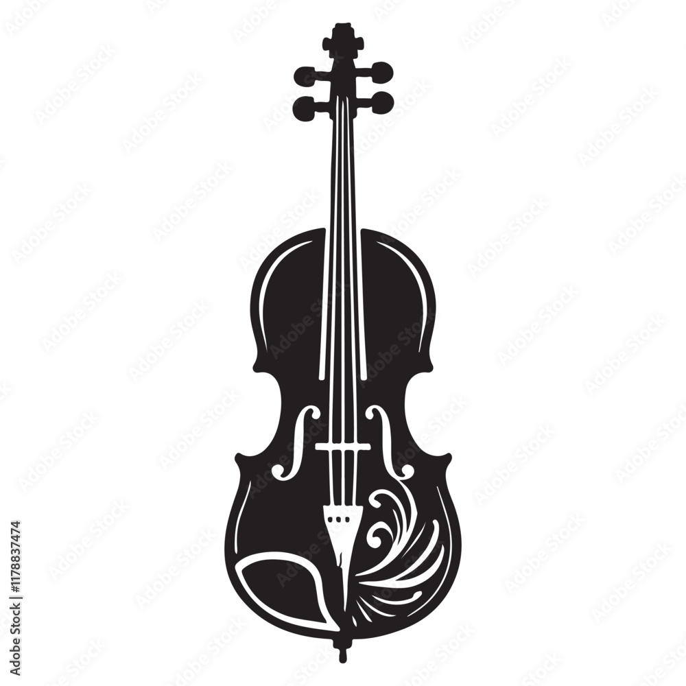 Fototapeta premium Cello Silhouette Vector Illustration, Solid White Background.