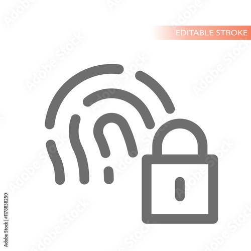 Biometric entry line vector icon. Fingerprint unlocking access symbol.