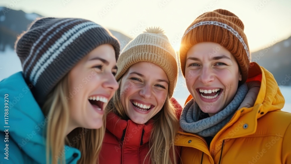 Laughter-filled expressions of family members post-ski sharing idyllic moment together, Professional stock photo, AI generated photograph Laughter-filled expressions of family members post-ski sharing idyllic moment together, Professional stock photo, AI generated photograph