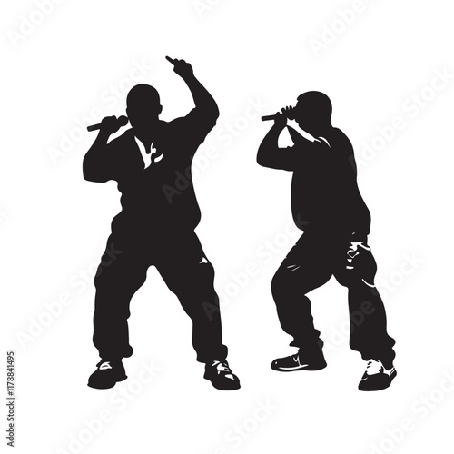 Silhouette of a Hip Hop Group on Stage – Vector Art