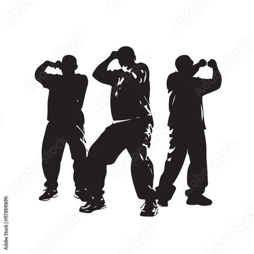 Hip Hop Group Performing – Silhouette Vector Illustration