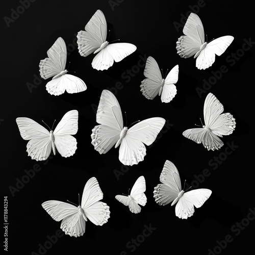  various brightly colored butterflies on a black background.