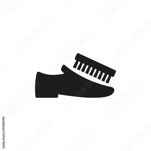 Boot with shoe brush icon. Cleaning and care of shoes. Isolated vector on white background.