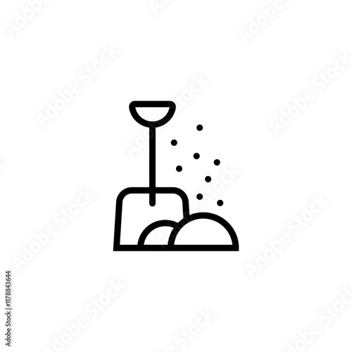 Shoveling and removal snow. Shovel snow. Vector icon. 