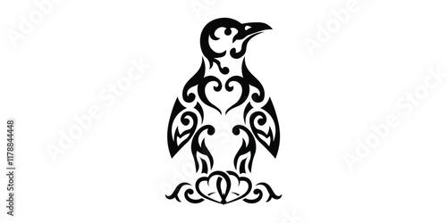 Tribal Penguin Tattoo Design. Beautiful penguin silhouette vector illustration.