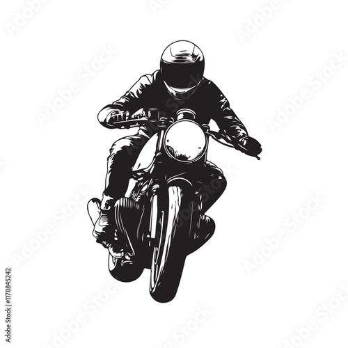 Vector Illustration of a Vintage Cafe Racer Rider Black and White