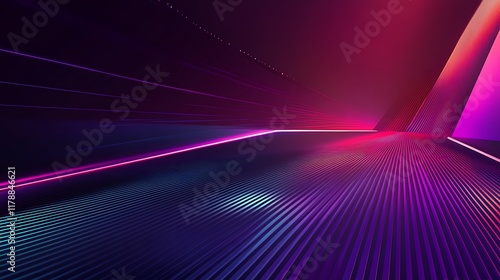 Abstract Purple and Pink Neon Lines Converging